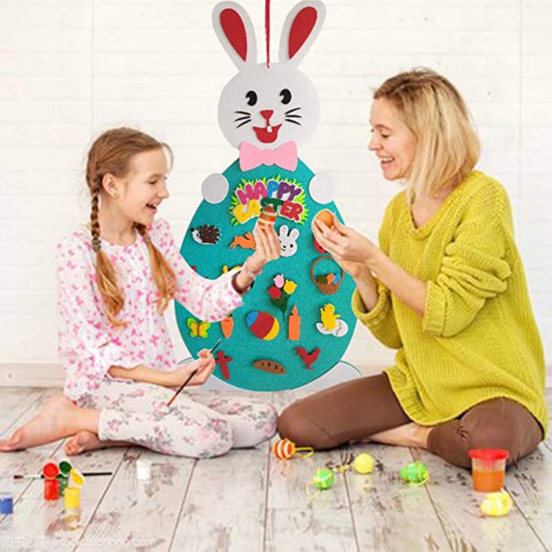 Felt Rabbit Home Decoration Easter Bunny Ornaments DIY Kids Toy Set With Lanyard