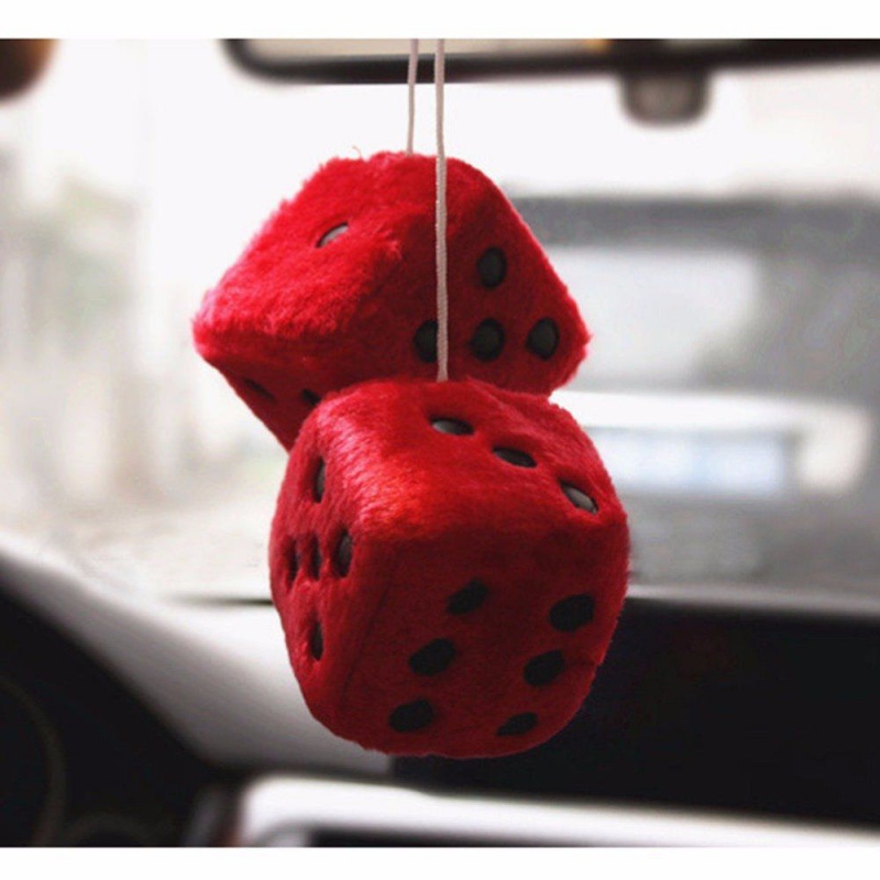 1 PLUSH FUZZY DICE RED  2.5" INCHES HANG ON  YOUR CAR MIRROR 