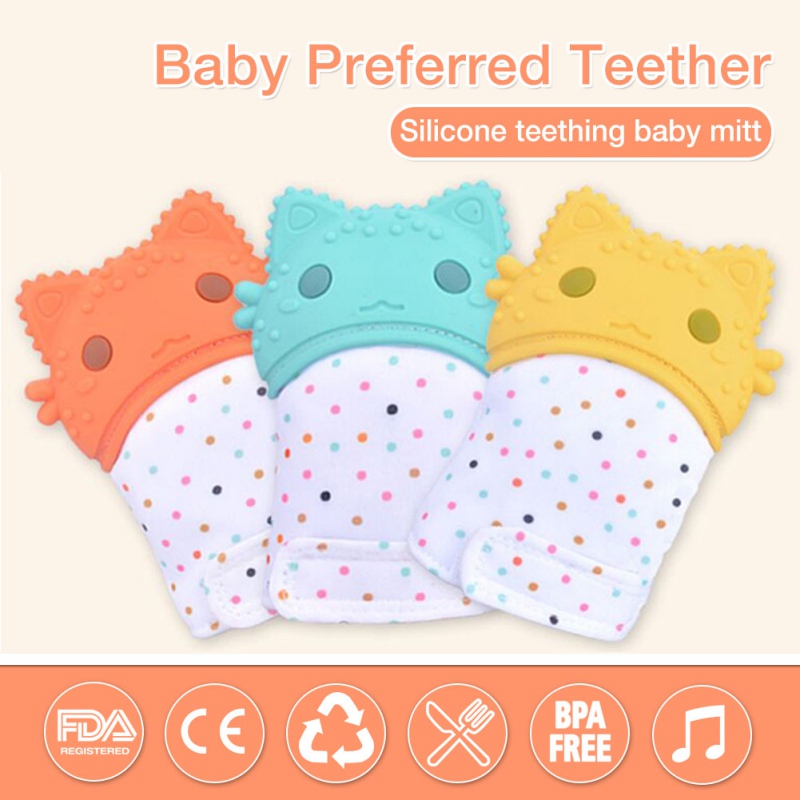 Baby Silicone Mitts Teething Mitten Glove Candy Wrapper Sound Teether Toy Gifts 