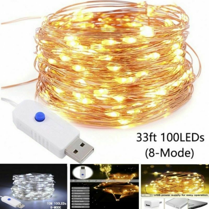 USB Plug In Micro String Lights USA 200 LED Copper Wire Party Static Fairy Light 