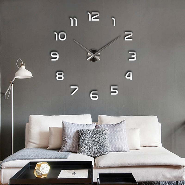 3D LARGE WALL Clock DIY Frameless Mirror Number Sticker Art Decal Home ...