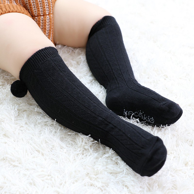UK Baby Boys Girls Warm Pom Romany Socks Cute Stretch Soft Knee-Length Socks