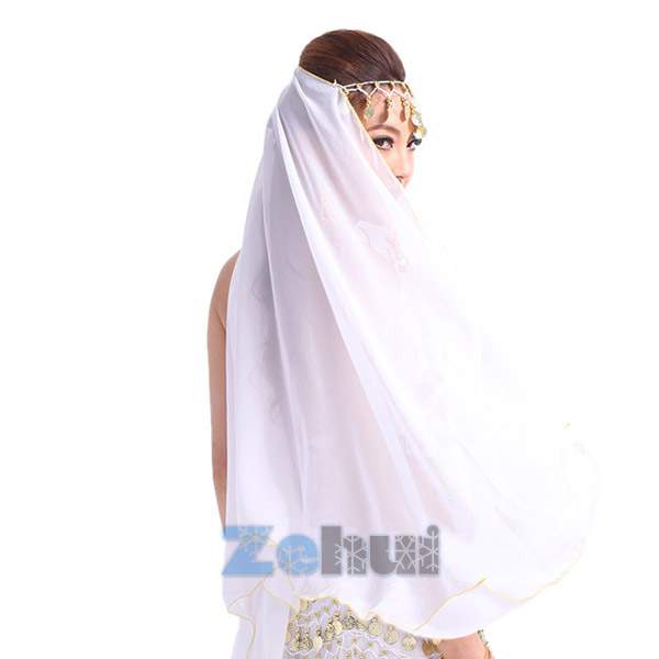 Belly Dance Costume Gold Trim Chiffon Head Veil Shawl 12 Colors