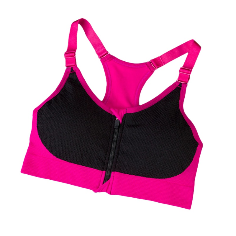 Women's Zip Front Sports Bra Push Up Racerback High Impact Wirefree Gym