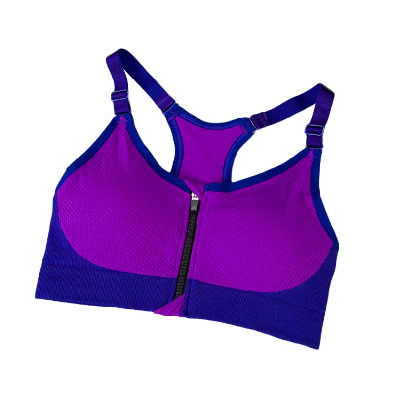 Women's Zip Front Sports Bra Push Up Racerback High Impact Wirefree Gym