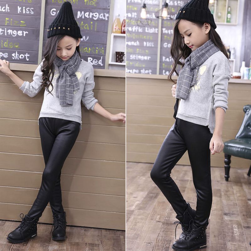 Children Winter Autumn Warm Leather Leggings Pants Kids Girls Leggings ...