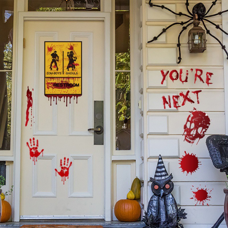 Details about   Halloween Decorations Blood Mark Wall Stickers Blood Handprints Window Decals 