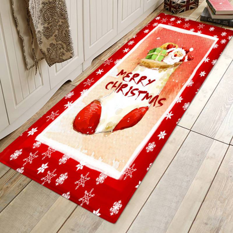 Merry Christmas Door Mat Floor Rug Xmas Home Decoration Non Slip Flannel Carpet 
