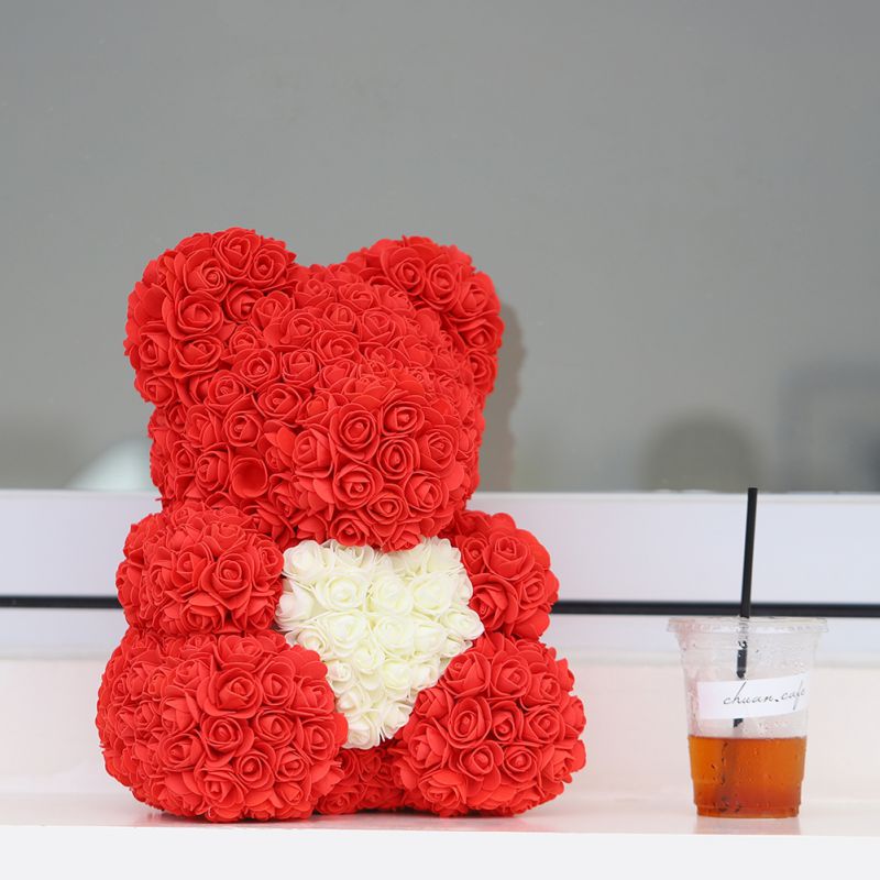 Rose Teddy Bear Foam Flower Bear with Heart Valentines Birthday Lovers Gift+Box 