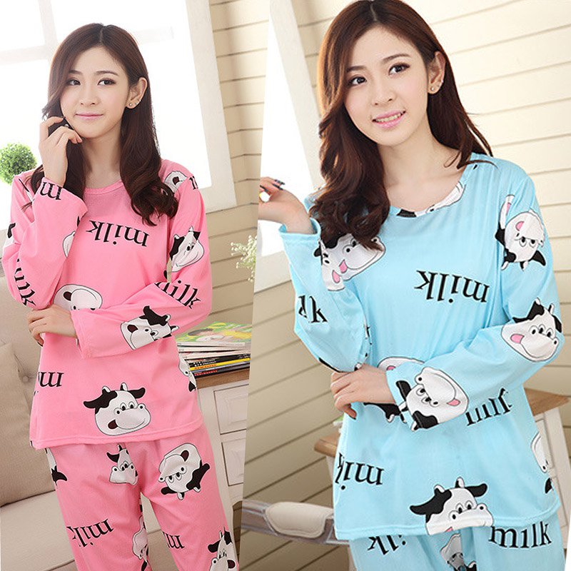 Women Cow Printing Sleepwear Long Sleeve Pajamas Sets Home S