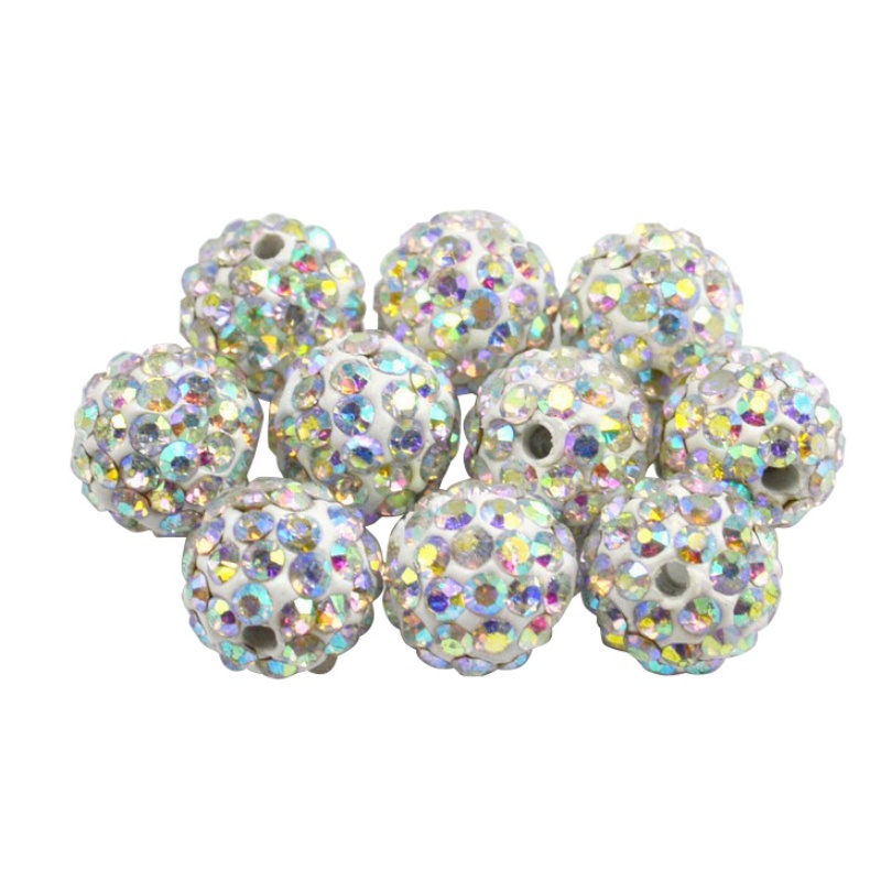 100 Pcs Cz Crystal Shamballa loose Beads Pave Disco Balls 10MM ab white