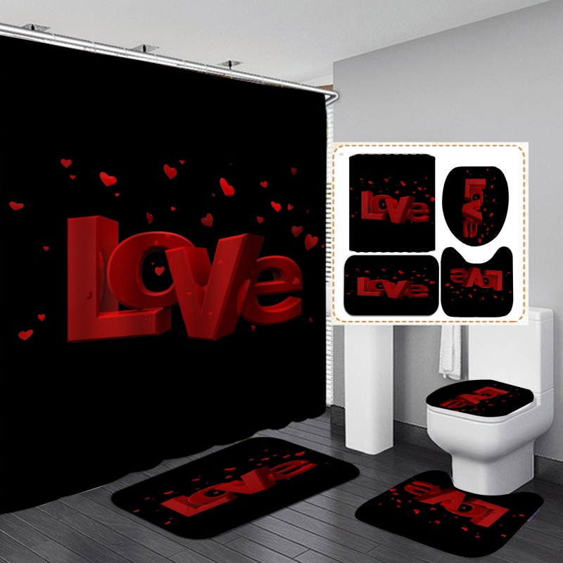 Toilet Seat Cover 4pcs/set Bathroom Shower Curtain+Non-slip Bath Mat 