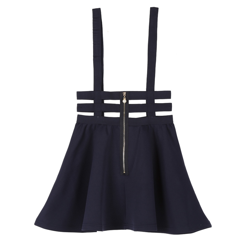 Women's Retro High Waist Suspender Straps Skirt Casual Black Mini ...