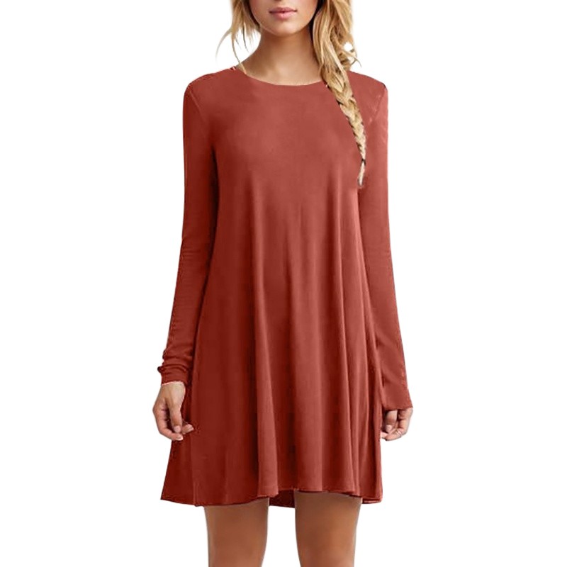 Women Long  Sleeve  Loose T  shirt  Mini Dress  Summer Long  