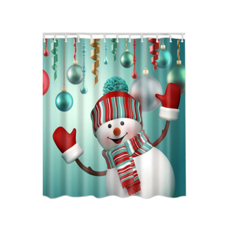 Christmas Snowman Fabric Waterproof Bathroom Shower Curtain Set With 12pcs Hook 