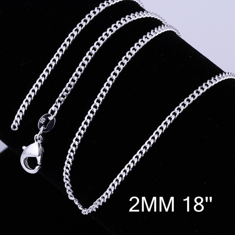 US 16/18/20/22/24 inch Women Sterling Silver Necklace Neck Chain Fine Curb Chain | eBay
