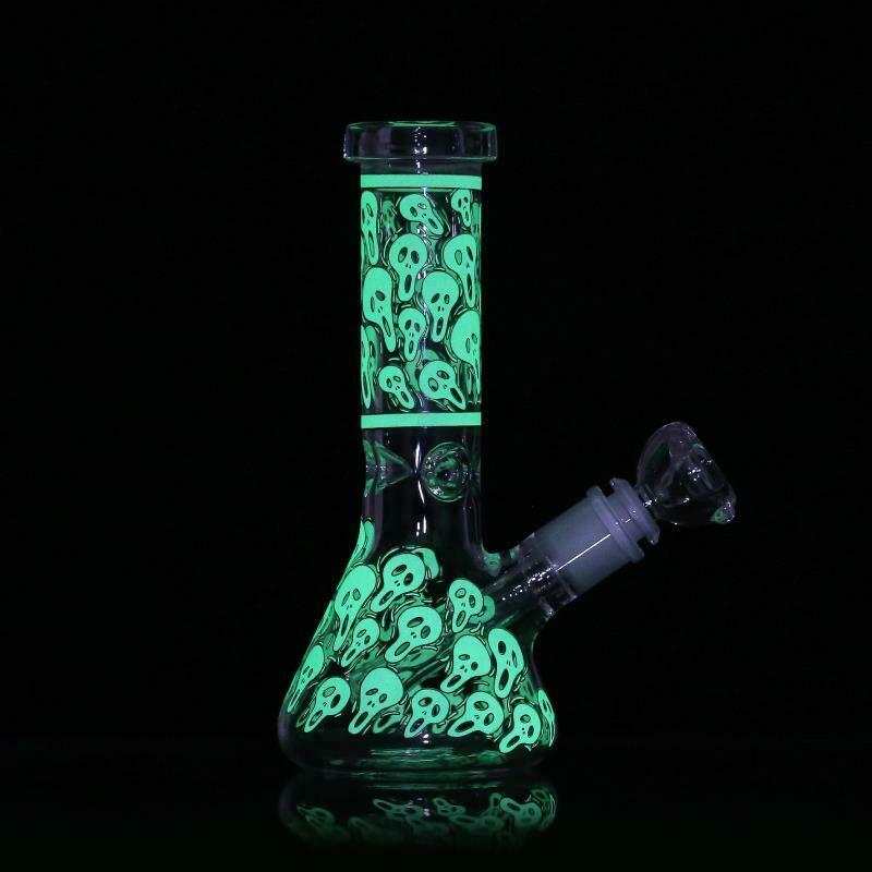 Glass Bong Hookah Smoking Glow In The Dark Water Pipe Luminous Glassware 11 inch 