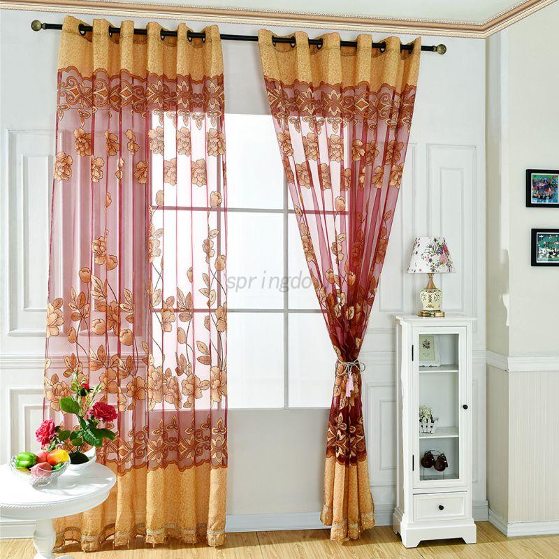 Bedroom Window Curtain Floral Tulle Voile Drape Panel Sheer Scarf