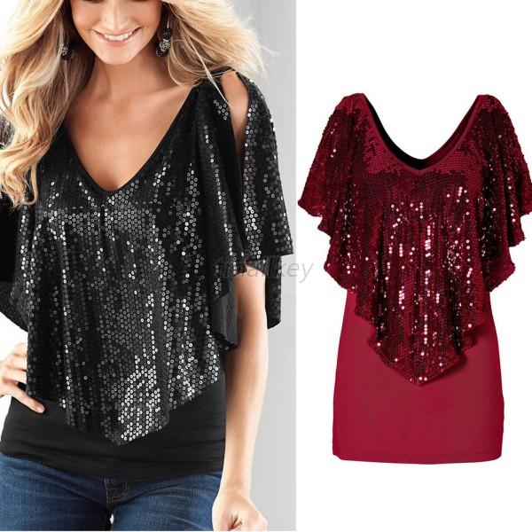 womens red sparkly tops